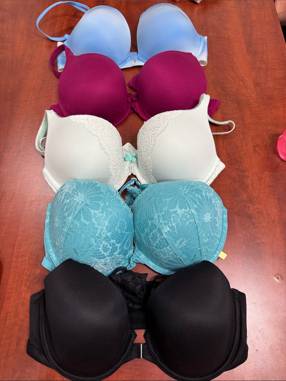Victoria Secret Bras — Black, Teal, Mint green, Berry & Light Blue - 5 pieces